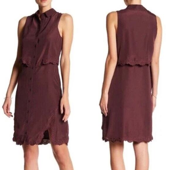 Parker NWT Cordovan Overlay Lace Dress Sleeveless Mini Burgundy Size Medium - Picture 1 of 12